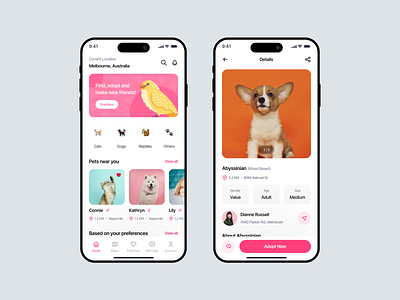 Pet Adoption Mobile App adopt adoption app animal animal app animal care cat cat lovers clinic dog golden trivier mobile app pet pet adoption pet adoption app pet app pet care petshop ui kit vet veterinarian