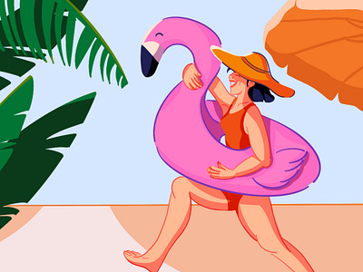 .Pool Day & Flamingo digital art digital illustration flat illustration illustration illustrator procreate