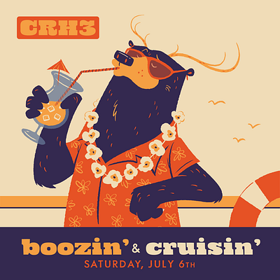 Boozin' & Cruisin' bear beer booze canada character design cruise cruise ship cute digital illustration hash house harriers hashing hawaiian hawaiian shirt illustration lei retro running summer tropical vintage