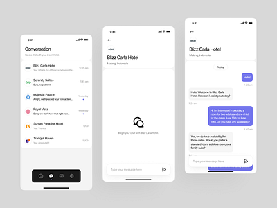 Reservation - Hotel Booking App [StayEase] app booking chat chatting clean conversation customer service design hotel message mobile mobile app ui uidesign
