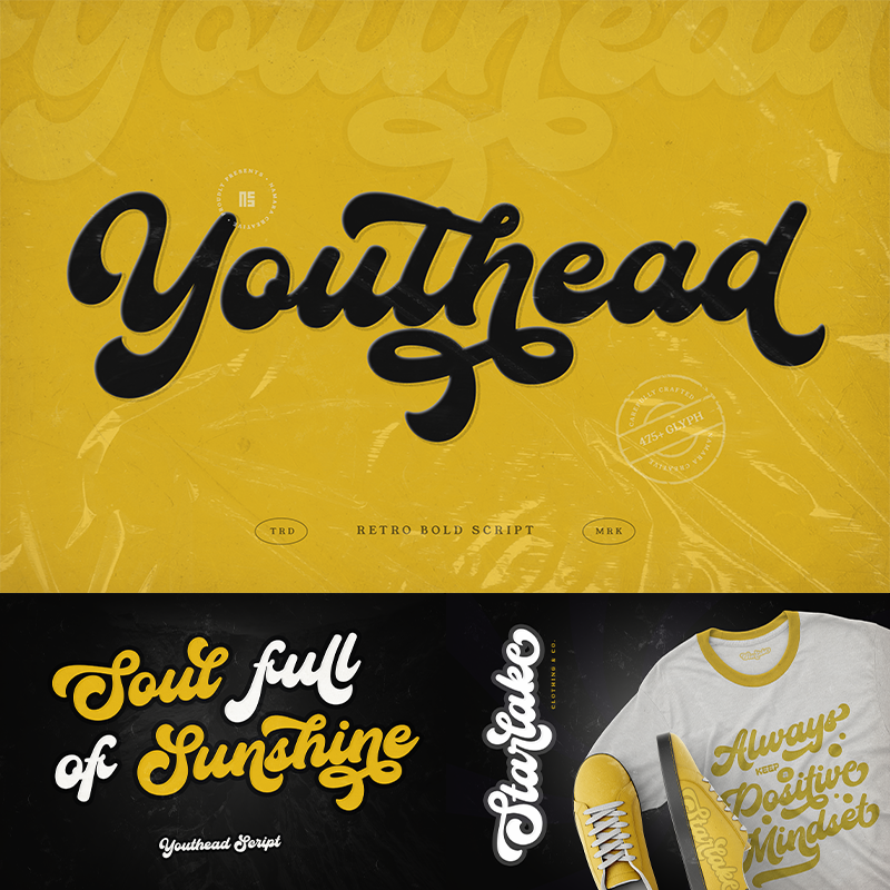 Youthead - Retro Bold Script Typeface bold bold script branding calligraphy font fonts lettering logo logotype retro retro bold script retro script script script font vintage vintage script