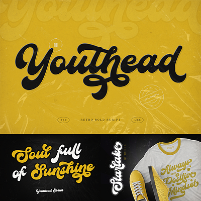 Youthead - Retro Bold Script Typeface bold bold script branding calligraphy font fonts lettering logo logotype retro retro bold script retro script script script font vintage vintage script