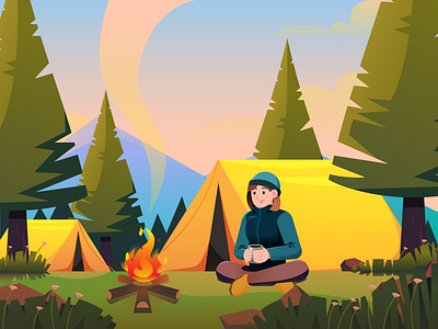 Kamp - Camping Illustration adobe illustrator branding camp color pallete design flat illustration nature relaxing vector warm