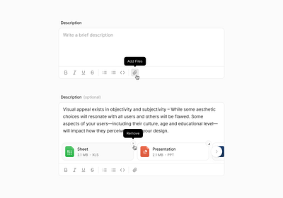 Description - Input box attachment clean component description design system file format input long text minimalist simple style ui