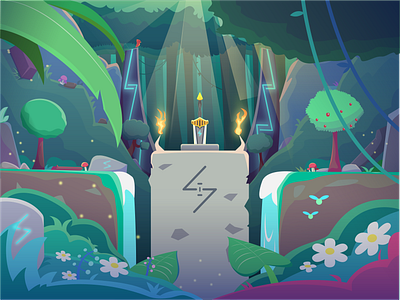 Myth Sword 2d design fantasy graphic design illustration jungle landscape myth nature sword ui vector