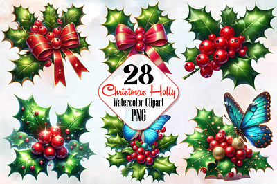 Christmas Holly Clipart Bundle 3d animation app branding design graphic design illustration logo ui vector