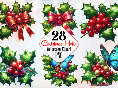 Christmas Holly Clipart Bundle 3d animation app branding design graphic design illustration logo ui vector