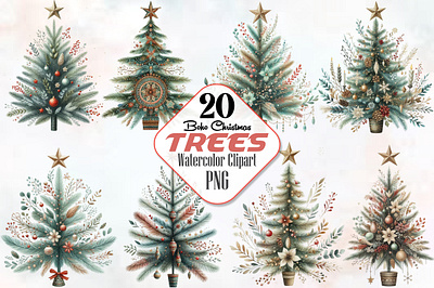 Watercolor Boho Christmas Tree Clipart 3d animation app branding design graphic design illustration logo ui vector