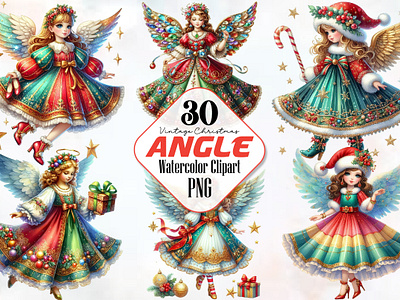 Vintage Christmas Angel Clipart Bundle 3d animation app branding design graphic design illustration logo ui vector