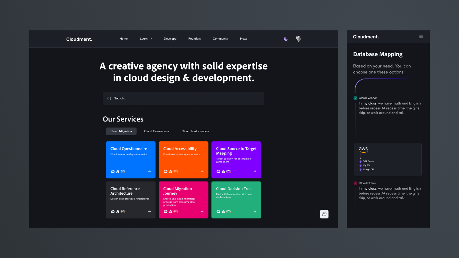 Cloudment Landing 2 aws azure cloud cloudment concept google header hero section landing landing page design server ui ui design uiusdeign uiux web design website