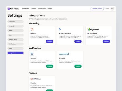 Integrations for an online Real Estate Investment platform app integration card card ui clean connecting app crm hubspot integrate integration investment marketing app real estate platform real estate ui saas integration saas ui third party app ui ux