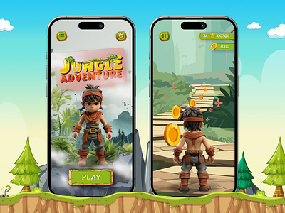 Jungle Adventure Runner Game App Design app design game game app game app design game app ui game art game design game ui gamer gaming illustration mobile app mobile game pixel play subway subway game subway surfers video game visual