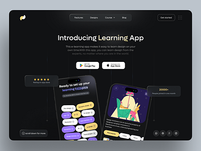 Learning app landing app branding design illustration typography ui ux