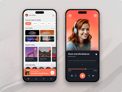 Podcast App - Mobile Design app audiobook design ios iphone mobile mobile application mobile ui modern music music player orange podcast podcast app streaming