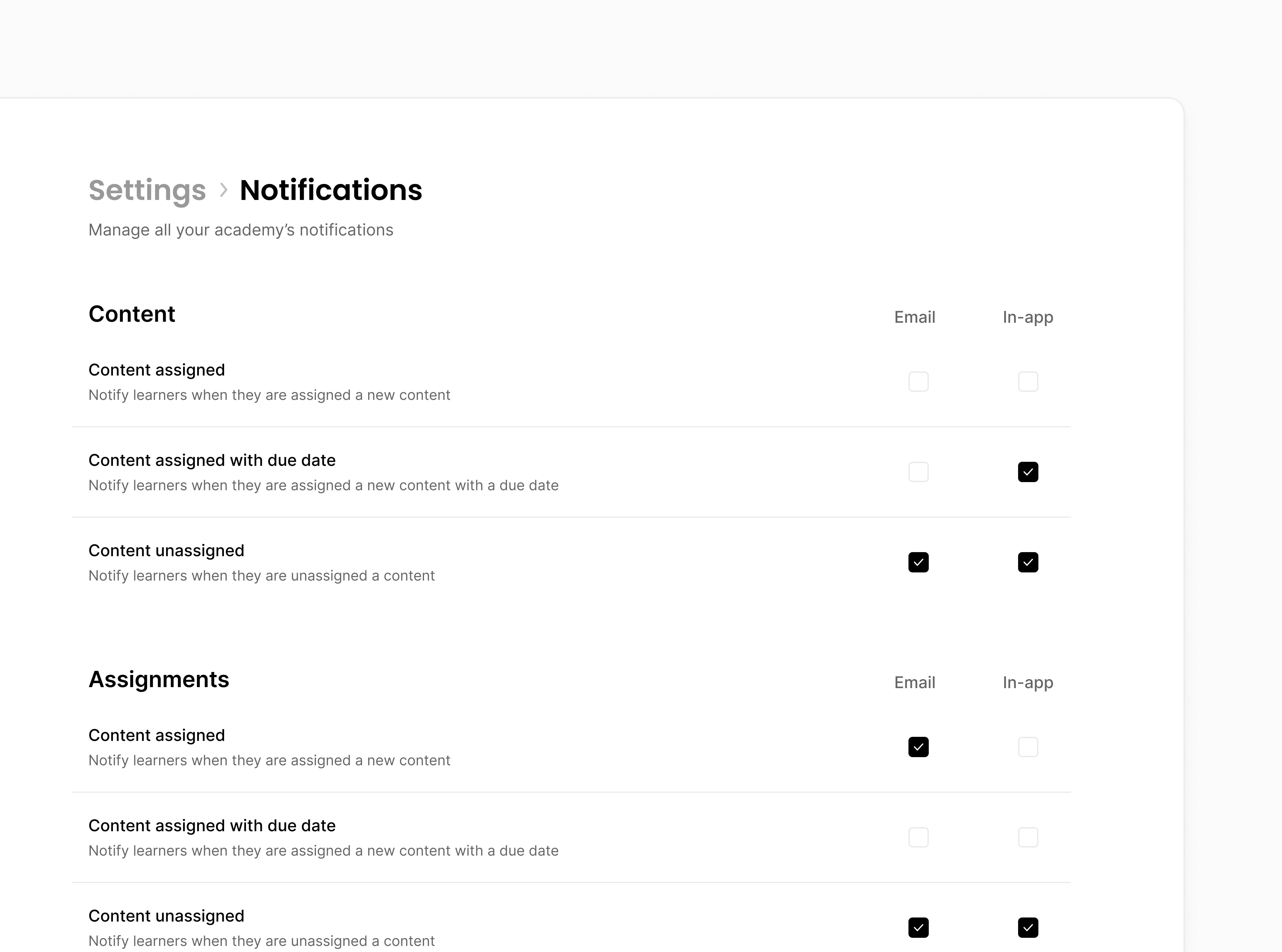 Notification Preferences app notifications clean design email notifications inform lyearn minimalist notification notification settings notifications preferences settings simple ui