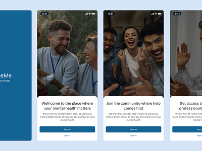 Metal health support app onboarding screens. design fi figma mob mobile design u ui ui ux uiu ux