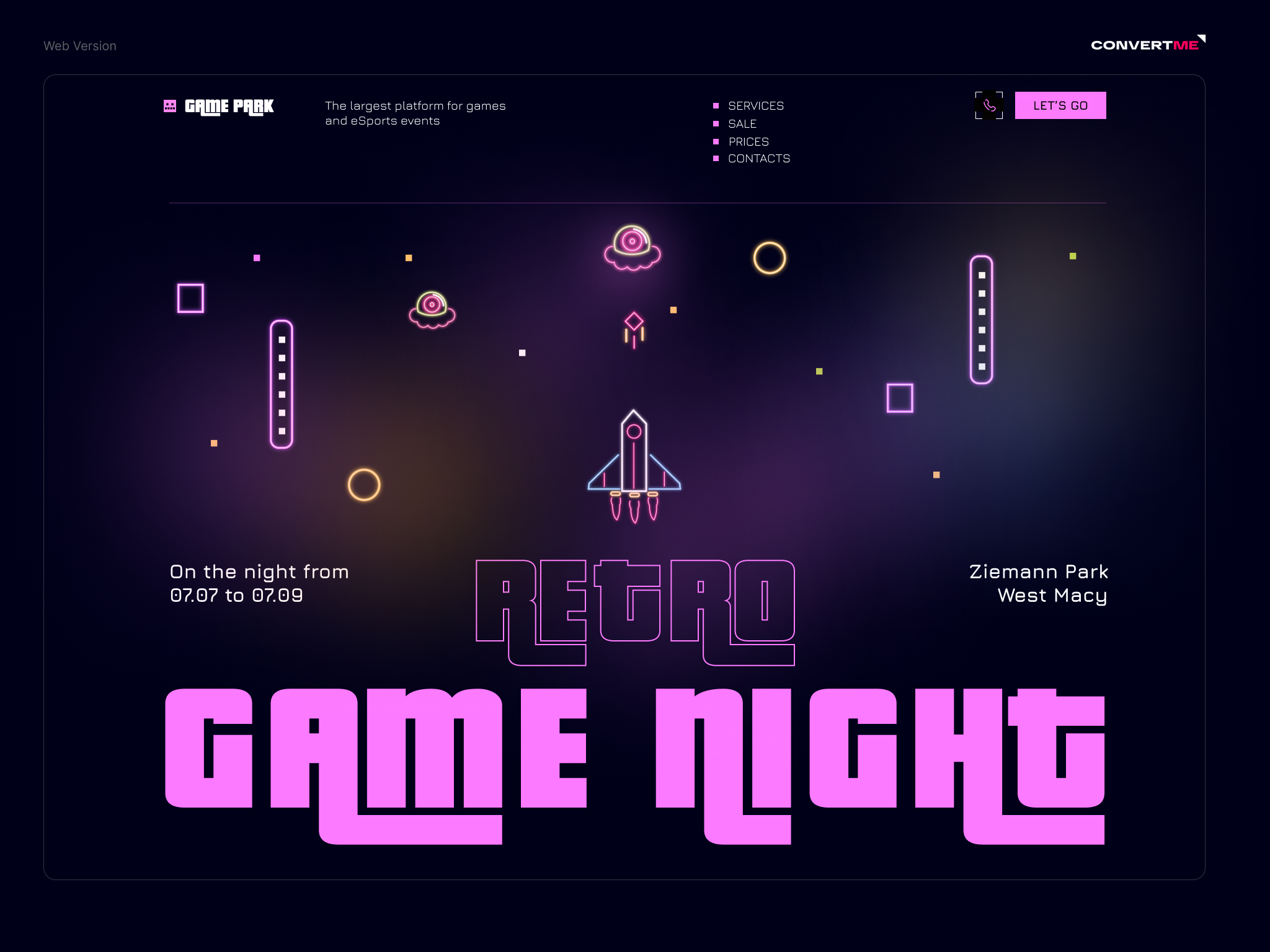 Retro Game Night: Esports Events Landing Page Design esportsdesign gamerlife graphic design landingpage neonaesthetics retrogaming ui webdesign