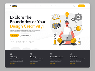 Spark Design Agency Website ✨ agency animation black creative design design agency hero homepage illustration login minimal page sign in typography ui ux vector web website yellow