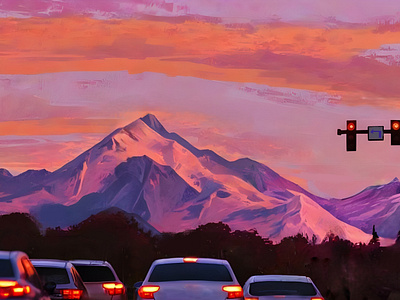 Sunset at the crosswalk graphic design illlustration landscapes. moody pink sunset