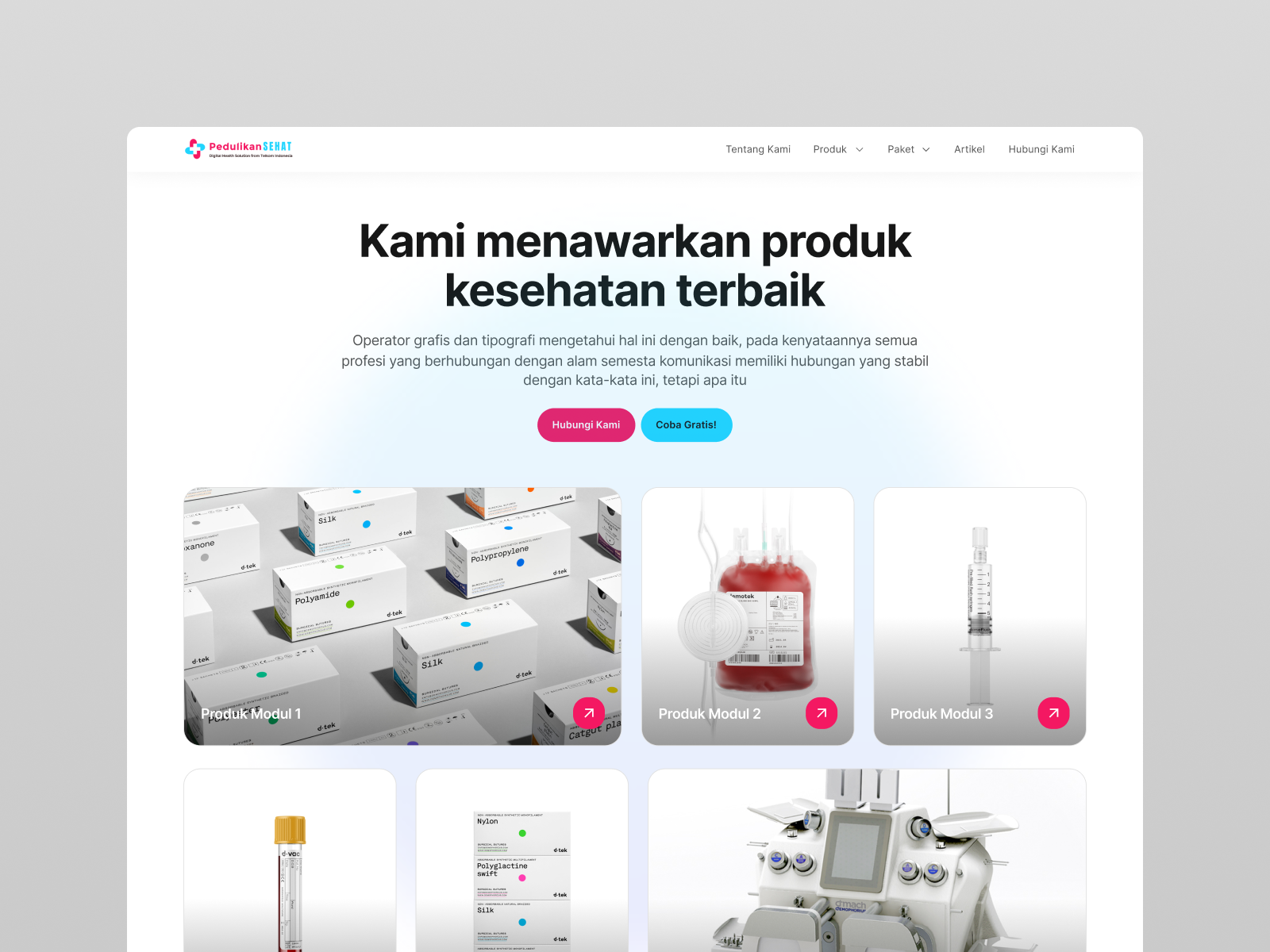 Pedulikan Sehat - Hospital Equipment branding gradient website hospital equipment hospital website landing page minimalist simple ui ui design uiux design ux design