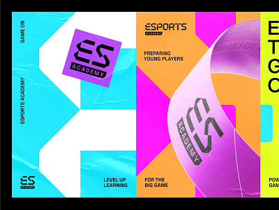 Esports Academy billboard branding color digital electric esports graphic design identity logo mockup pattern posters sports tech