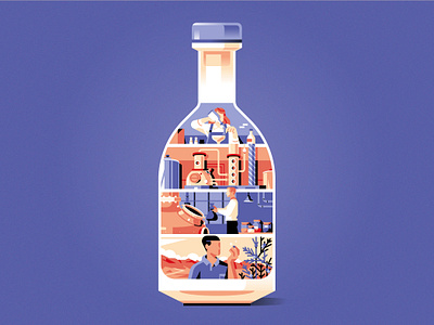 Berlin Packaging - Production of Gin aging animation bottle campaign distillery fermentation flat geometric harvest illustration label liquor packaging process spirits