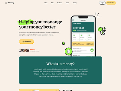 Lit.money (Landing Page Design) finance app finance landing page finance website design landing page ux ui money landing page money website web design