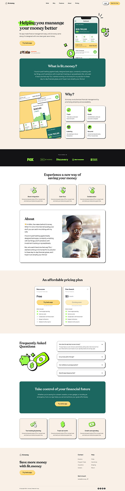 Lit.money (Landing Page Design) finance app finance landing page finance website design landing page ux ui money landing page money website web design