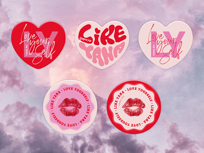 Stickers LIKE YANA Love Yourself branding graphic design lettering like love yourself pink red stickers