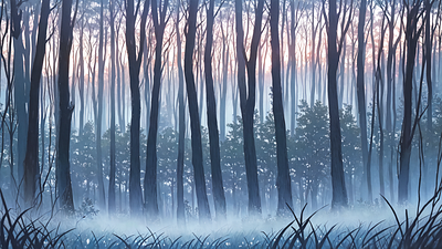 Cold morning in the woods. blue cold cozy forest morning winter