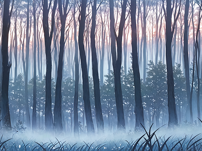 Cold morning in the woods. blue cold cozy forest morning winter
