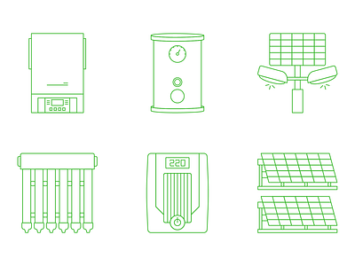 Electricity Production Icon Set electricity electro graphic design heaters icons illustration lights set of icons solar panels vector