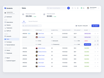 Zendenta - List of Patient Bills on the Sales Page bill management patient pay product design saas sales ui uiux ux web app web design