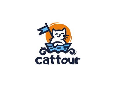 Cattour cat character logo logotype sea tourism travel trip