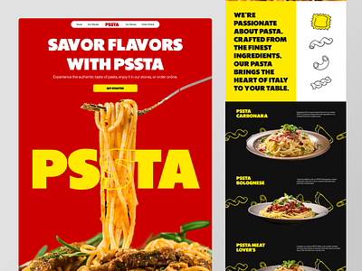 Pssta - Food Website branding carbonara clean design drink fast food flavors food landing page noodles pasta ui web website