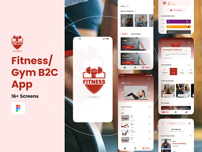 GYM B2C App b2c app fitness gym app red color workout routines