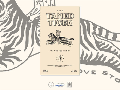 The Tamed Tiger Front Label Design bottle brand design brand identity branding branding design hand drawn identity design label label design liquor logo logo design packaging packaging design product label rum tiger typography vintage visual identity