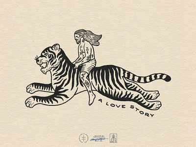 The Tamed Tiger Label Illustration animal brand design brand identity branding branding design hand drawn identity design illustration illustrator logo logo design man nature organic rider surfer tattoo tiger vintage visual identity