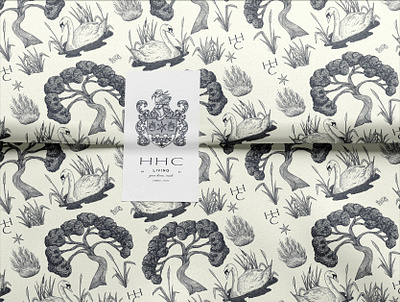 HHC Living Tissue Paper Mockup brand design brand identity branding branding design elegant hand drawn identity design illustration logo logo design luxurious mockup pattern pattern design sophisticated tissue paper toile vintage visual identity wrapping paper