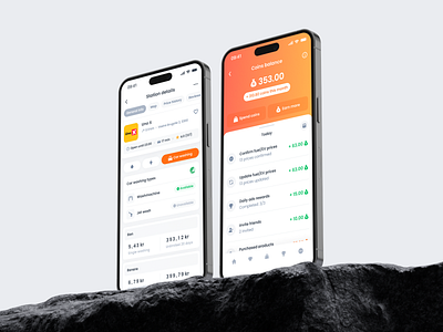 Gas Station and Coins Balance. Compare Fuel Prices app app design branding car service car wash coins balance compare prices design electric station fuel gas price gas stations ios mobile app petrol product design redesign saas station page ui