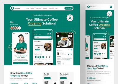 Coffee Shop App Landing Page UIUX Design | Figma | Landing Page app app design app landing page coffee shop app landing page design designer designs figma landing page responsive website ui uiux design usa user interface ux web design web designs web ui website website ui design