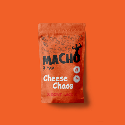 Pouch Label Design For Macho Bites branding graphic design illustration label design logo packaging design pouch design pouch label design