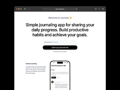 Journaly #6 – landing page for app app journal landing minimal productivity signup web