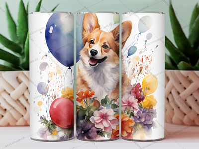 Corgi with Flowers Skinny Tumbler Wrap 20 oz tumbler 30 oz tumbler color image coral tumbler custom tumbler design designs tumbler flowers flowers tumble flowers vector illustration photography skinny tumbler sublimation tumbler design tumbler sublimation tumbler template tumbler warp vector art waterslide tumbler