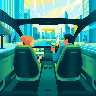 Self Driving business district scottish illustrator