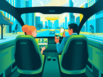 Self Driving business district scottish illustrator