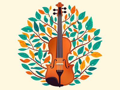 Violin art banner cartoon classical music design festival illustration label leaf music nature tree vector violin