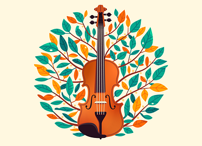 Violin art banner cartoon classical music design festival illustration label leaf music nature tree vector violin