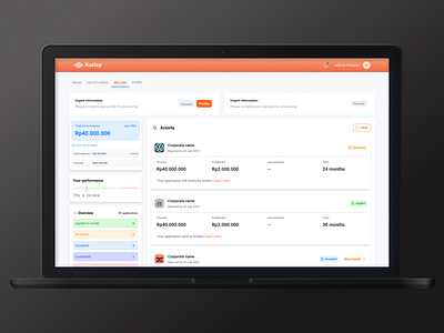 Loan, Lender Dashboard dashboard design desktop fintech lending loan saas ui ux