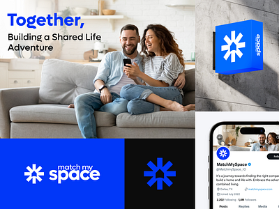 Match My Space Branding app blue branding colors dating home hosue logo match partner rent roommate space ui